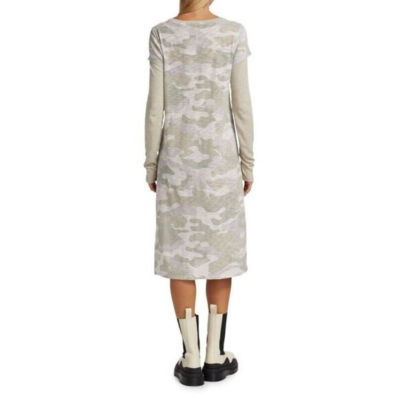 New ATM Anthony Thomas Melillo Slub-Knit Layered Midi Dress in Camo Medium - Picture 2 of 8